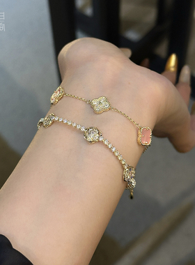 贼精致！四叶花手链高级轻奢猫眼石锆石精致手饰气质潮送女友礼物
