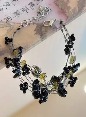 夏天彩色小碎石手链女生轻奢小众精致甜酷辣妹手饰品可调节高级感