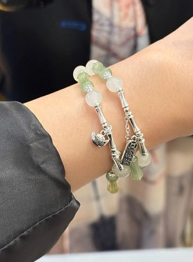 新中式竹节琉璃弹力绳手链ins轻奢小众精致学生清冷感叠戴手饰女