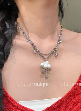 出格小众设计感珍珠云朵项链吊坠锁骨链欧美风时尚高版本颈链