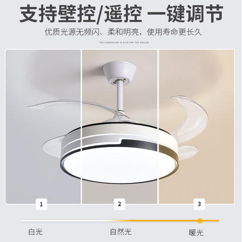 隐形风扇灯客厅家用变频大风力吊扇灯餐厅卧室吸顶带灯电风扇吊灯 - 图0