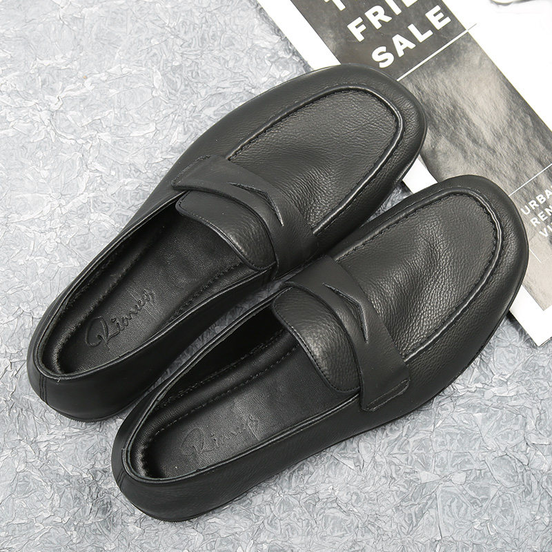 2024春夏新款休闲鞋一脚蹬懒人鞋方头真皮豆豆鞋透气乐福鞋男鞋,淘宝优惠券,粉丝福利购,淘宝优惠卷