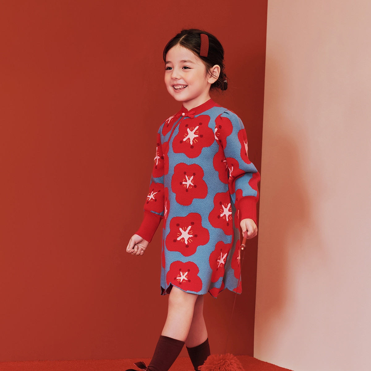 迷你巴拉巴拉女童亲子针织连衣裙不易起球儿童拜年服2025新年冬季,淘宝优惠券,粉丝福利购,淘宝优惠卷