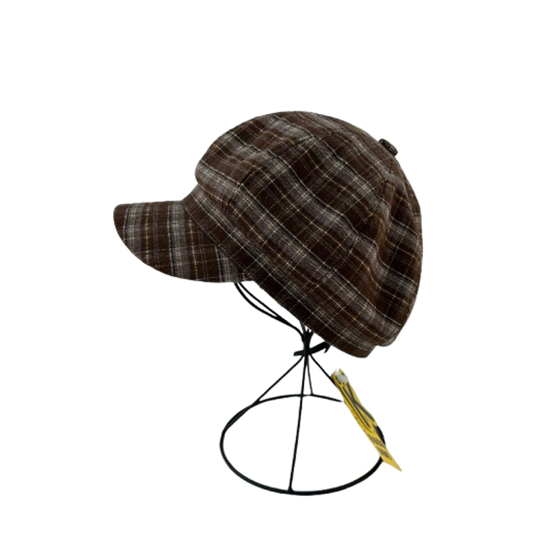 KKV复古格纹贝雷帽秋冬复古文艺百搭时尚显脸小画家帽子八角帽潮 - 图0