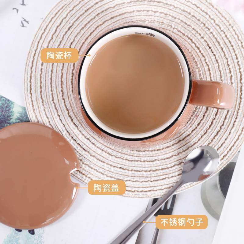 贝瑟斯带盖陶瓷杯子马克杯咖啡杯牛奶杯创意大容量带勺水杯茶杯 - 图2