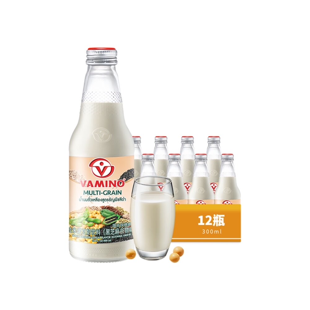 【进口】泰国哇米诺黑芝麻谷物味豆奶植物蛋白奶300ml*12瓶早餐奶