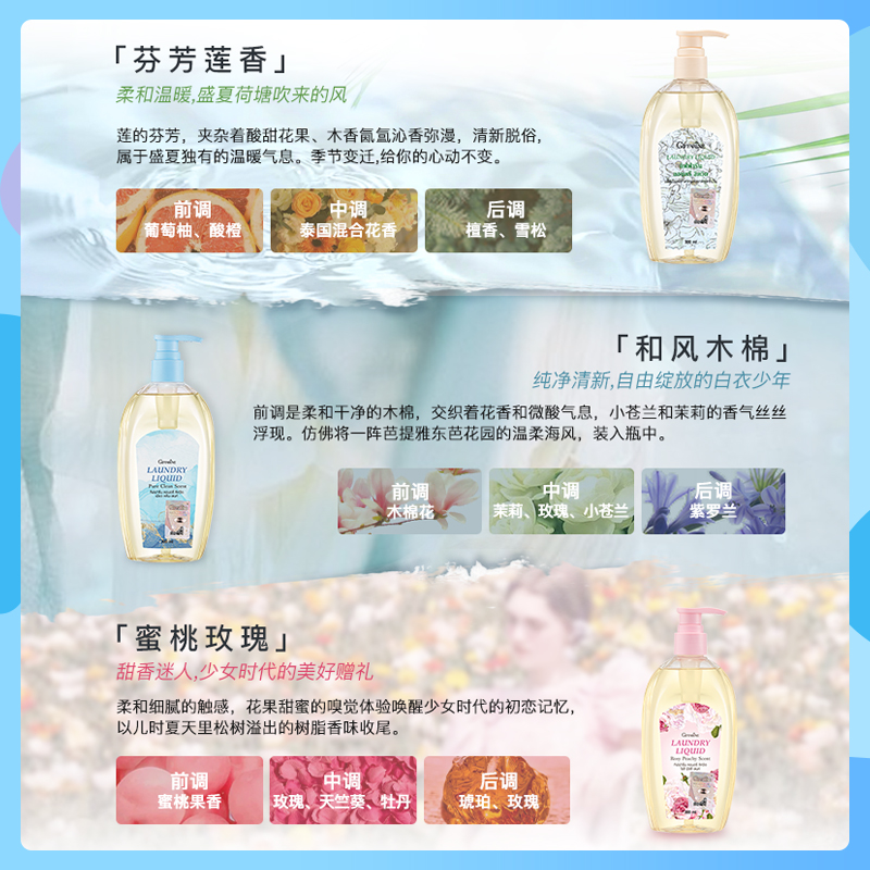 泰国芝芙莲内衣洗衣液300ml*3瓶不同香型+5ml随机香型旅行装*6片-图2