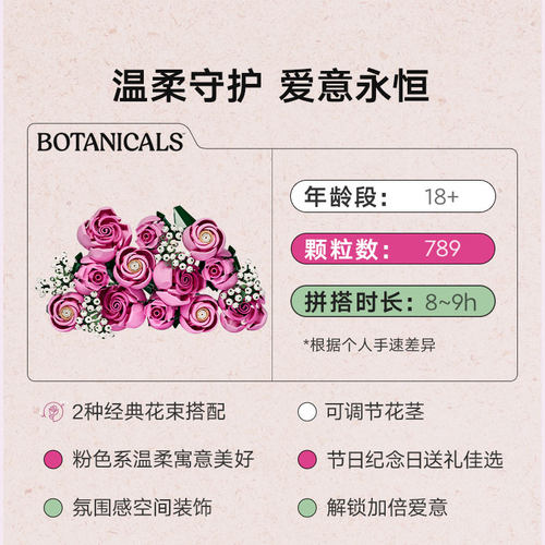 LEGO乐高10374粉玫瑰花束Botanicals18+ - 图0