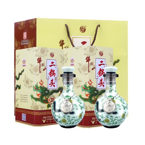 牛栏山二锅头53度珍品(30)青龙500ml*2瓶清香型高度白酒含手提袋 - 图0