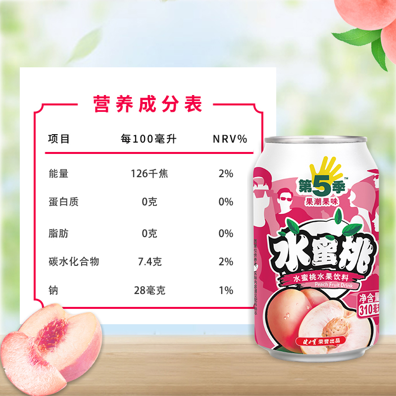 健力宝第五季水蜜桃口味水果饮料310ml×24罐整箱-图2