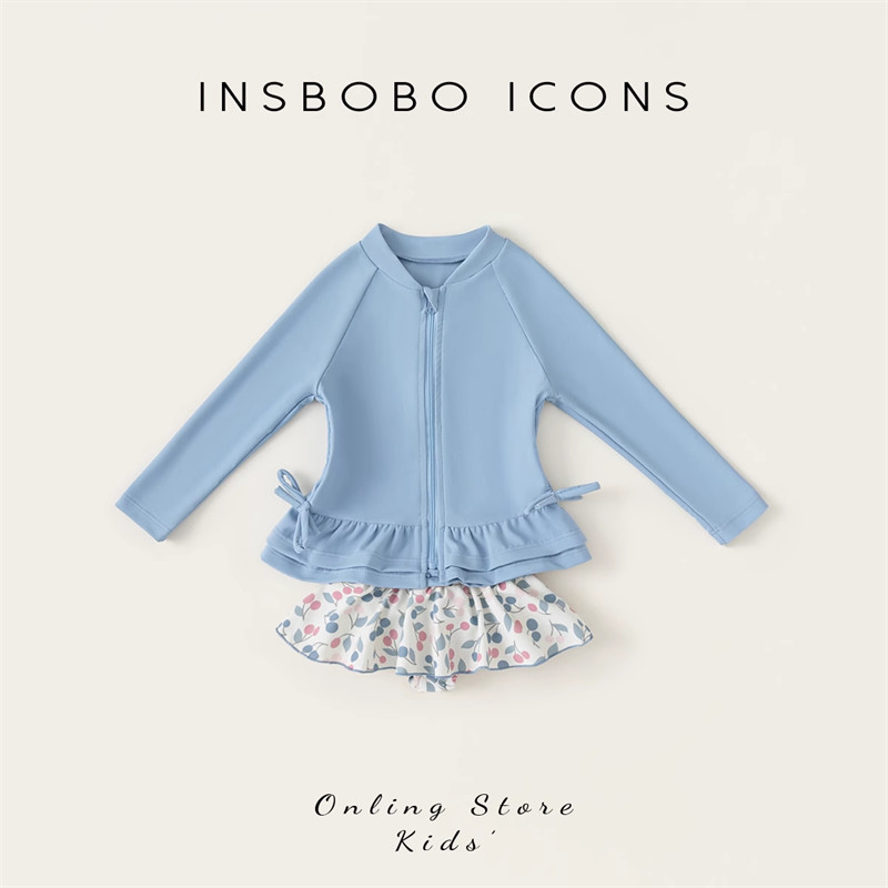 INSbobo儿童泳衣女孩分体泳衣套装宝宝泳衣长袖泳装泳衣裙夏装潮,淘宝优惠券,粉丝福利购,淘宝优惠卷