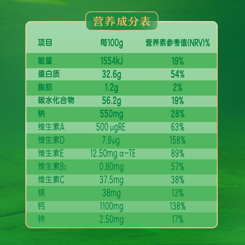 伊利成人全家脱脂高钙牛奶粉400g*1袋