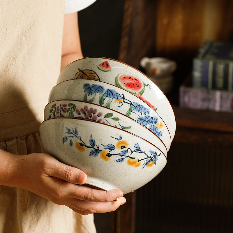 舍里中式怀旧陶瓷面碗家用大碗汤碗釉下彩餐具斗笠碗海碗新款,淘宝优惠券,粉丝福利购,淘宝优惠卷