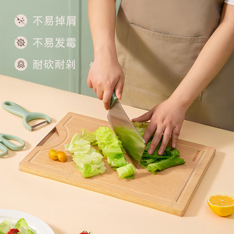 康巴赫菜板菜刀家用厨具整竹砧板切菜刀食物剪削皮刀厨房四件套 - 图0