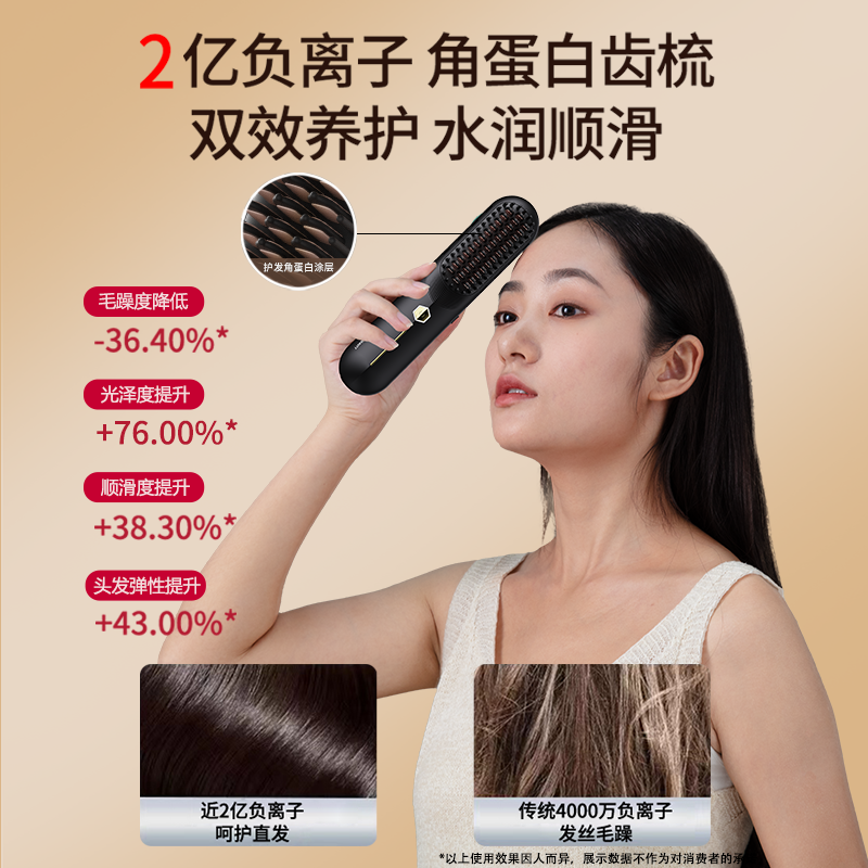 ubelle无线直发梳负离子不伤发直卷两用直板夹梳子便携卷发棒神器 - 图0