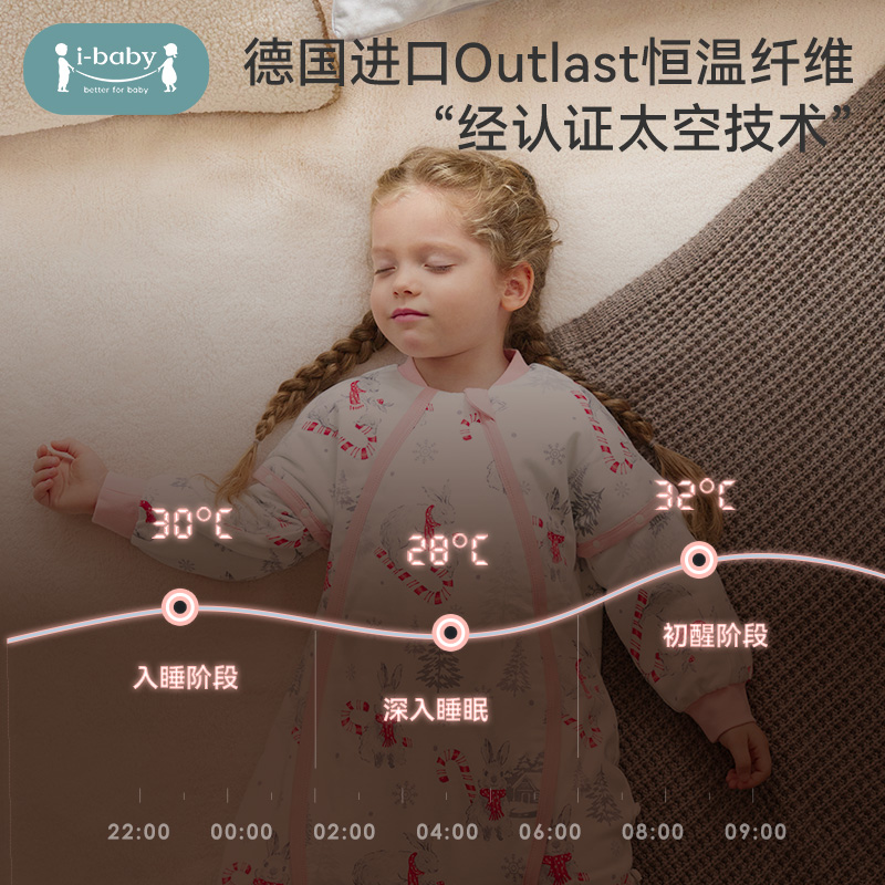 ibaby恒温分腿睡袋 婴幼儿宝宝防踢被子儿童圣诞新款睡衣秋冬加厚