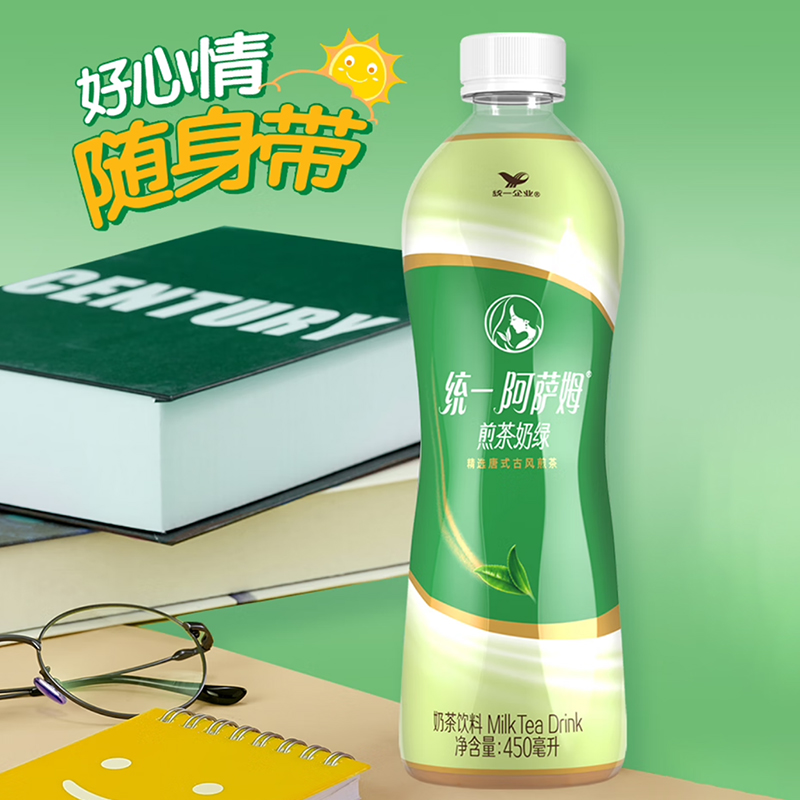 统一阿萨姆煎茶奶绿奶茶450ml*15瓶茶饮料整箱 - 图1