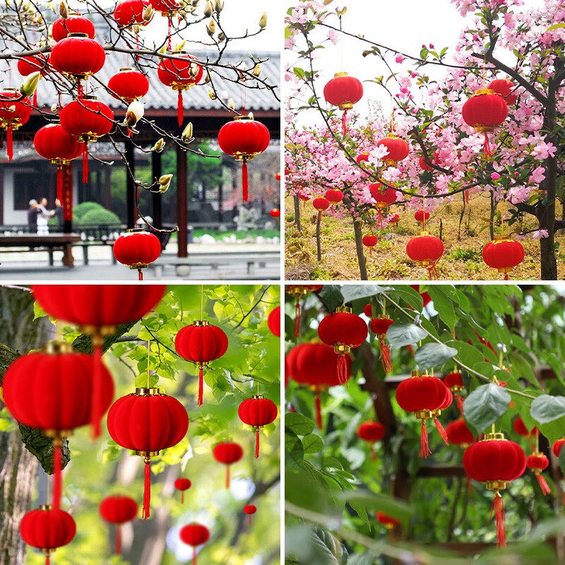 新新精艺植绒小红灯笼新年春节挂饰盆栽绿植挂件8#16个装 - 图1