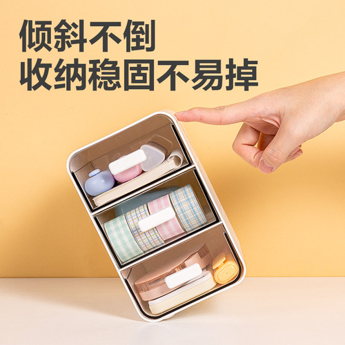 得力斜插式笔筒收纳盒透明抽屉桌面收纳盒化妆品收纳盒家居杂物 - 图3