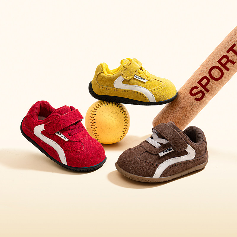 英贝米尼女童鞋子红色学步鞋春秋一脚蹬宝宝运动鞋软底女宝机能鞋