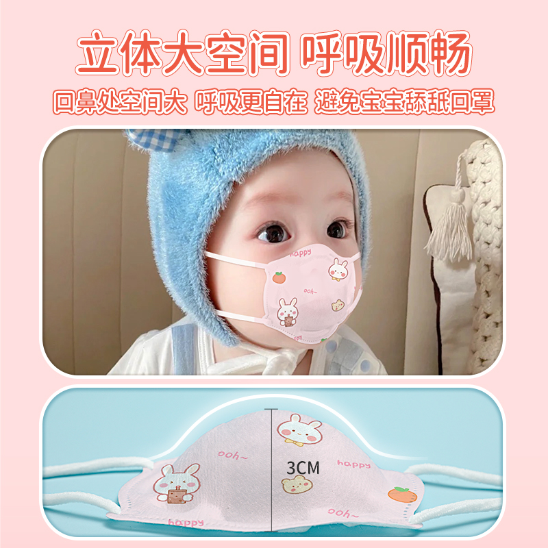 口罩婴儿0到6月宝宝专用1到3岁12月婴幼儿5d立体透气秋冬外出防护 - 图0
