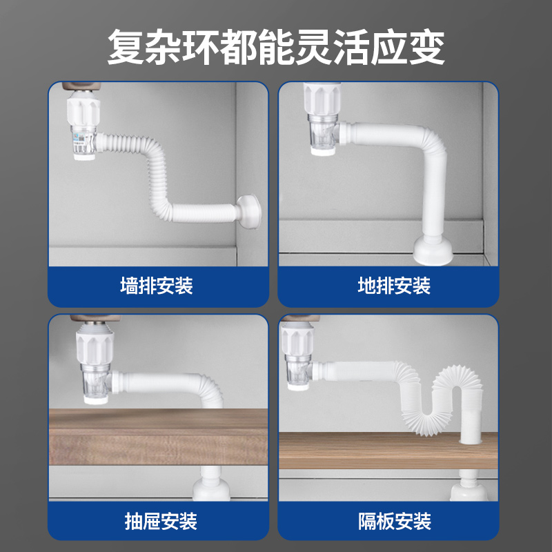 潜水艇墙排下水管洗手盆面盆横排式防臭排水管脸池全套下水器配件 - 图3