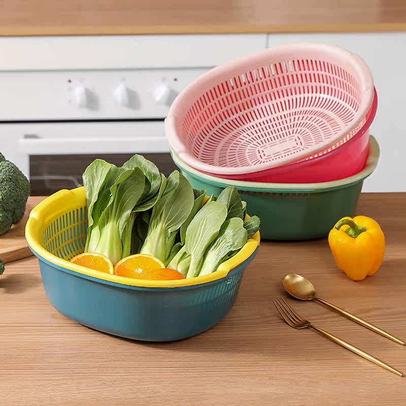 千屿双层镂空沥水篮淘米筛果蔬篮厨房洗菜盆水果篮客厅收纳篮,淘宝优惠券,粉丝福利购,淘宝优惠卷