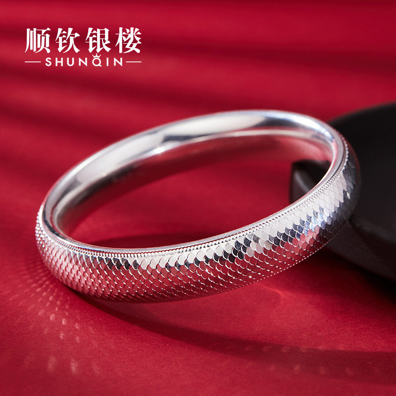 顺钦银楼足银9999灵光手镯女款纯银碎冰闪耀闭口手镯送女友礼物,淘宝优惠券,粉丝福利购,淘宝优惠卷