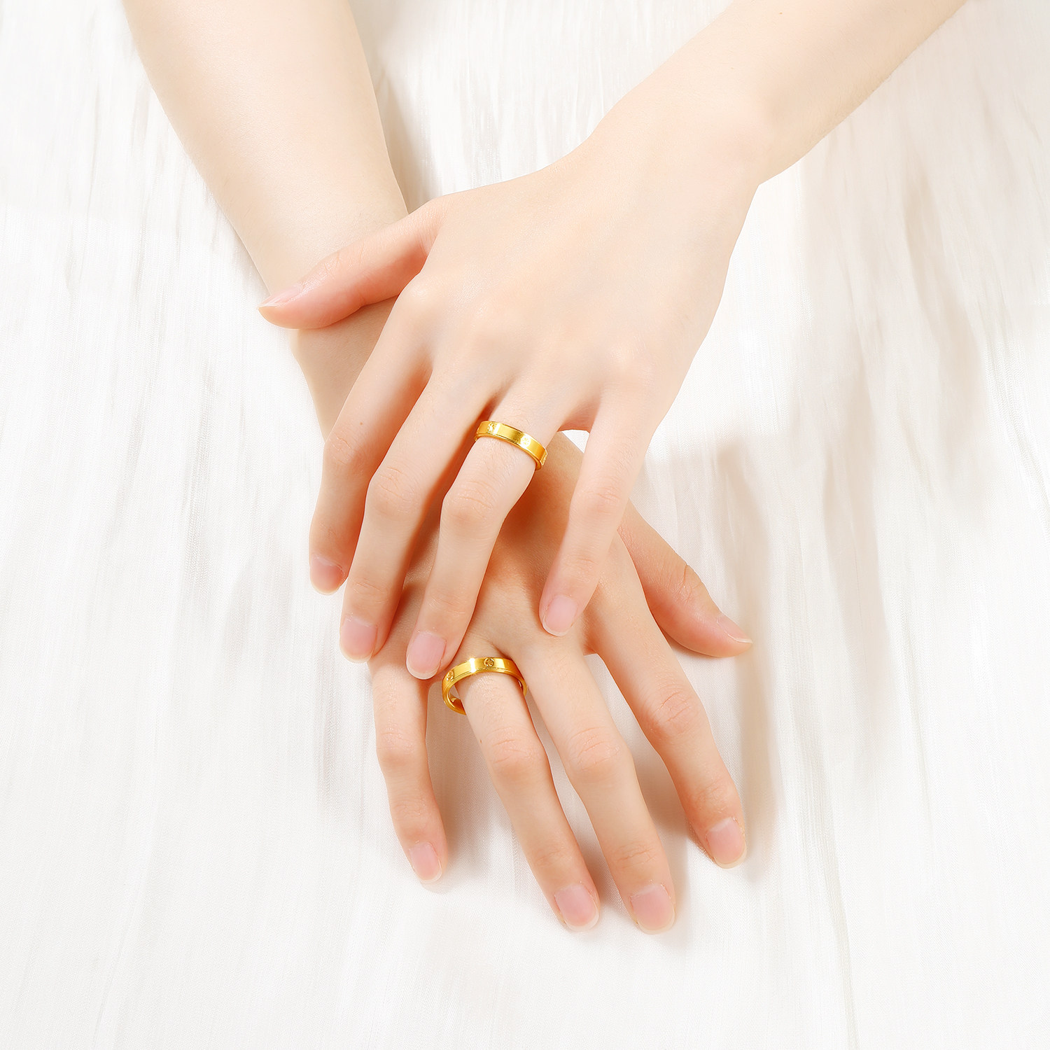 Jinzhifu rice brushed gold ring for women pure gold 5D hard gold couple ring diamond pattern ring