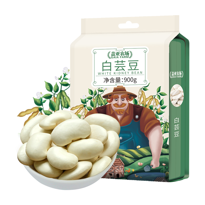 盖亚农场大白芸豆900g五谷杂粮粗粮低脂干货扁云豆雪豆大豆子煲汤-图0