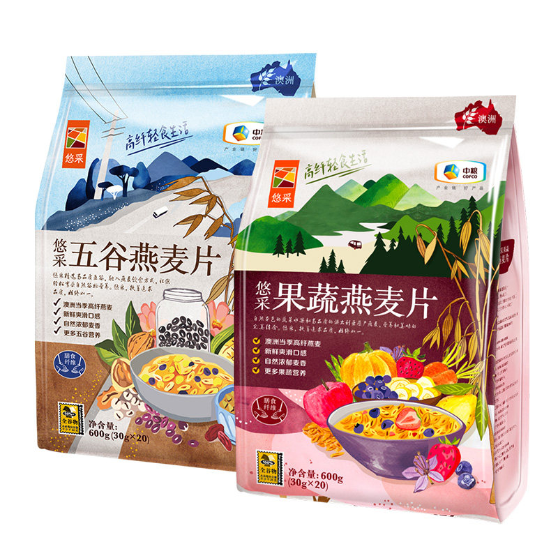 中粮悠采果蔬五谷燕麦片600g*2袋麦香浓郁冲泡口感顺滑健康早代餐,淘宝优惠券,粉丝福利购,淘宝优惠卷