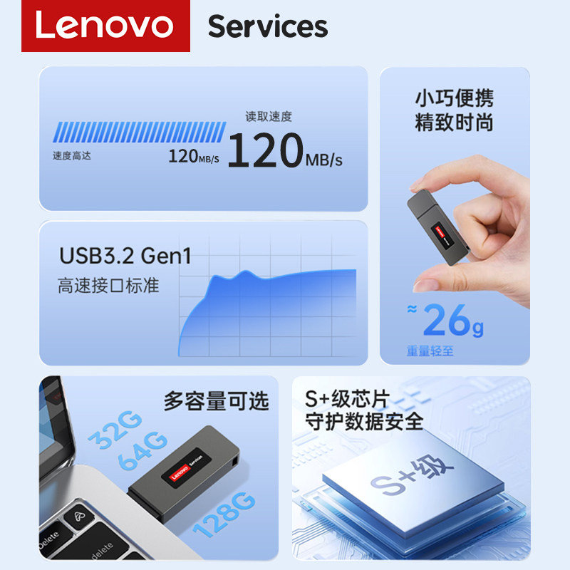 联想高速u盘USB3.2大容量128g电脑优盘商务闪存盘 办公学生优盘,淘宝优惠券,粉丝福利购,淘宝优惠卷