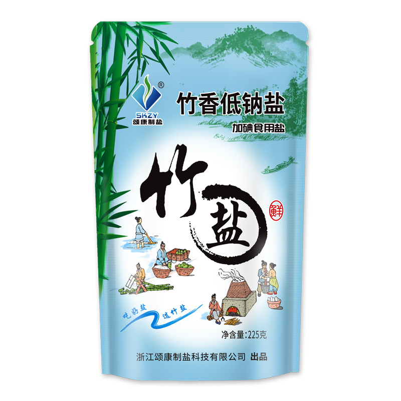 包邮颂康制盐家用食用盐竹盐竹香低钠盐225g*6包炒菜盐调料包-图3