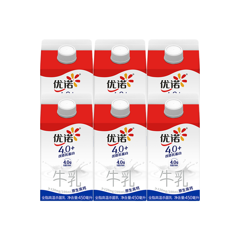 yoplait优诺新鲜早餐奶4.0+优质乳蛋白原生高钙纯牛奶450ml*6盒