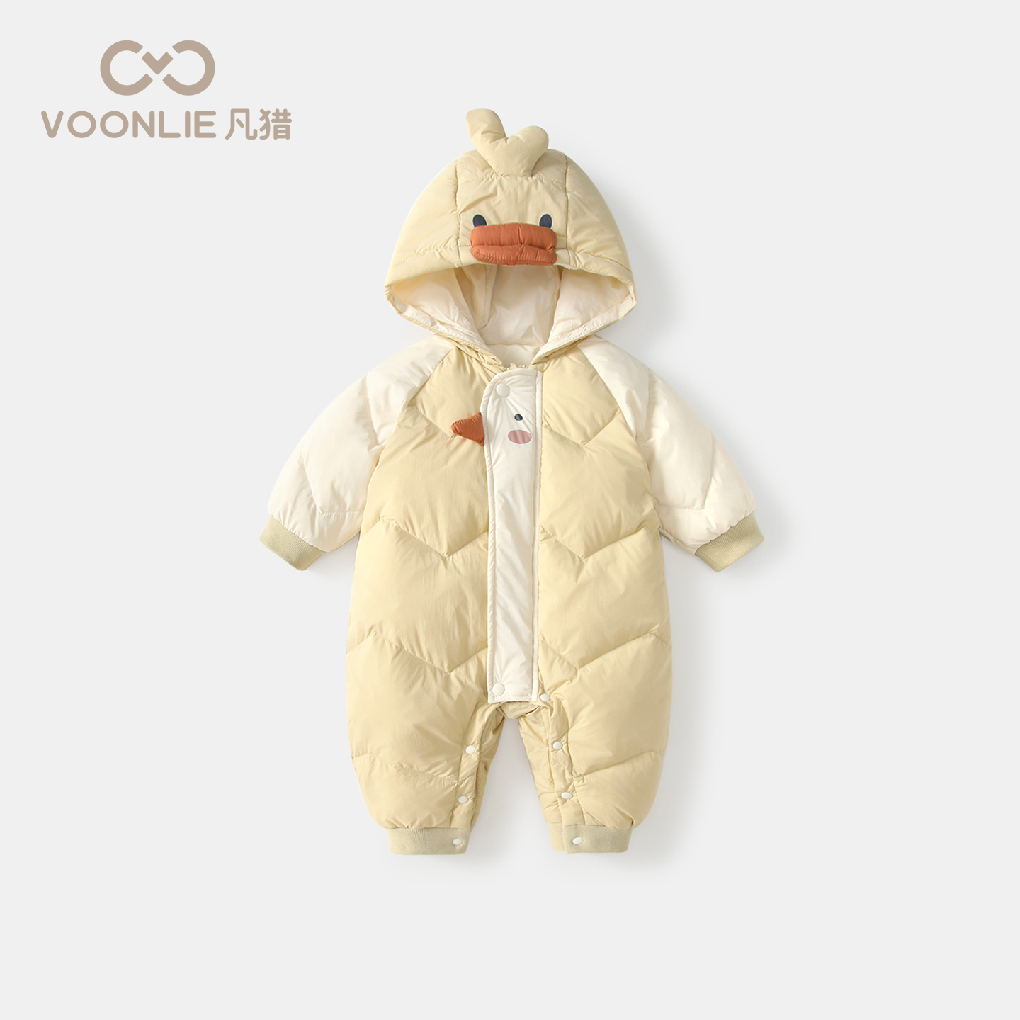 婴儿衣服冬装新生儿男女宝宝连帽羽绒连体衣满月保暖外出哈衣爬服 - 图3