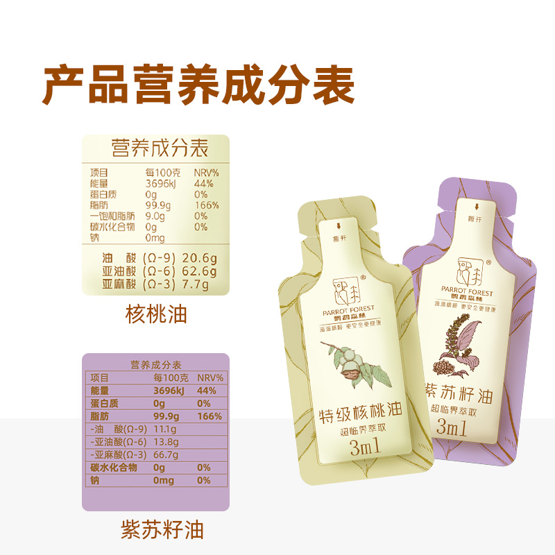 天猫超市包邮鹦鹉森林核桃油婴儿食用油辅食油DHA有机核桃油2盒紫苏油1盒3