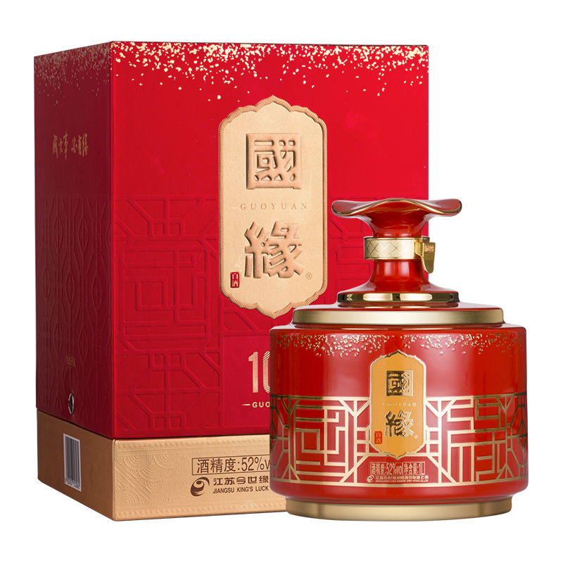 新品 今世缘1L单瓶礼盒装国缘100幽雅醇厚型白酒52度送礼收藏酒水