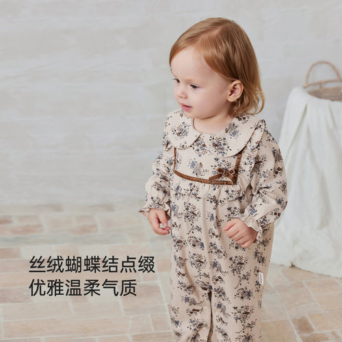 babylove女宝宝连体衣春秋棉莫微绒北欧风爬服婴幼儿复古文艺哈衣 - 图3