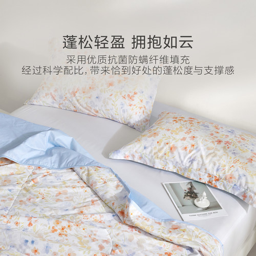 罗莱家纺新品夏季空调被子双人床宿舍全棉抗菌纤维水洗夏凉被芯 - 图1