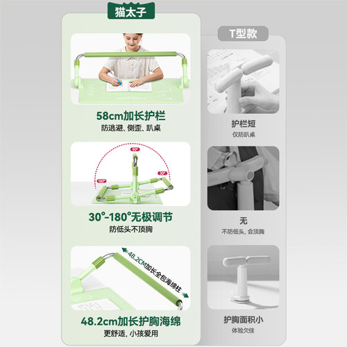 猫太子护栏桌面坐姿矫正器加长杆防近视小学生学习防低头驼背神器 - 图0