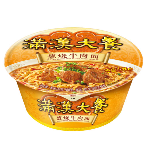 统一满汉大餐方便面泡面葱烧牛肉面188g*1碗整块牛肉台湾经典-图0