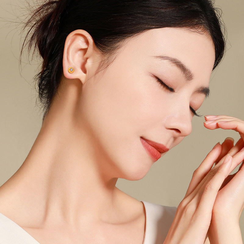 梦金园黄金耳钉耳环女古法镶嵌莫桑石耳针养耳洞足金耳饰,淘宝优惠券,粉丝福利购,淘宝优惠卷