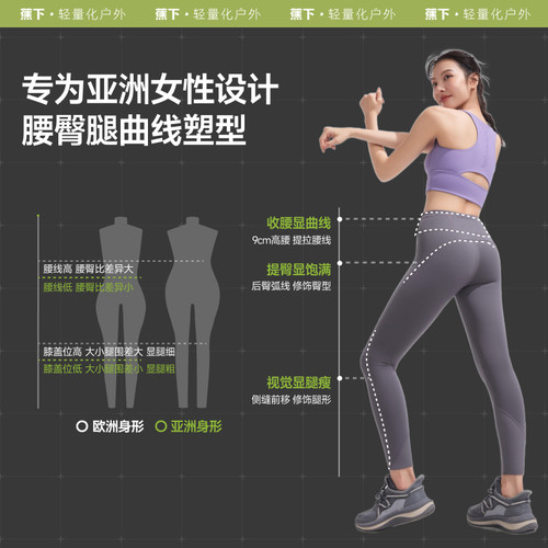 蕉下女士九分高弹速干徒步裤鲨鱼裤打底瑜伽裤子运动透气徒步耐磨 - 图3