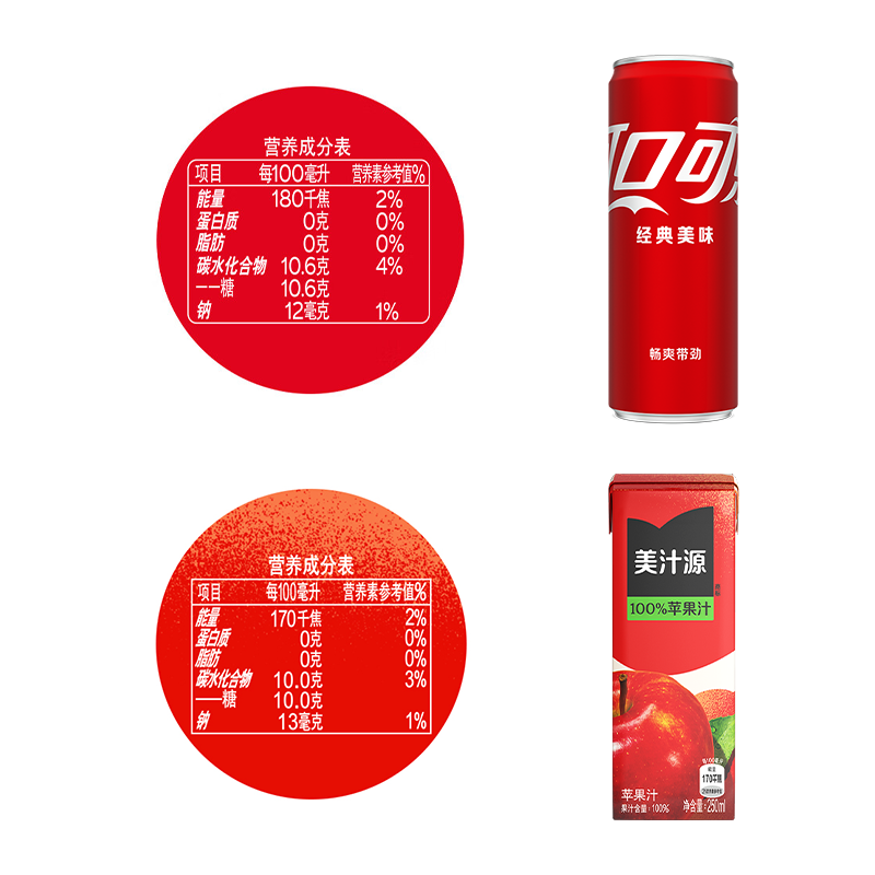 可口可乐经典摩登罐330ml*24罐+美汁源100%苹果汁250ml*6盒纯果汁