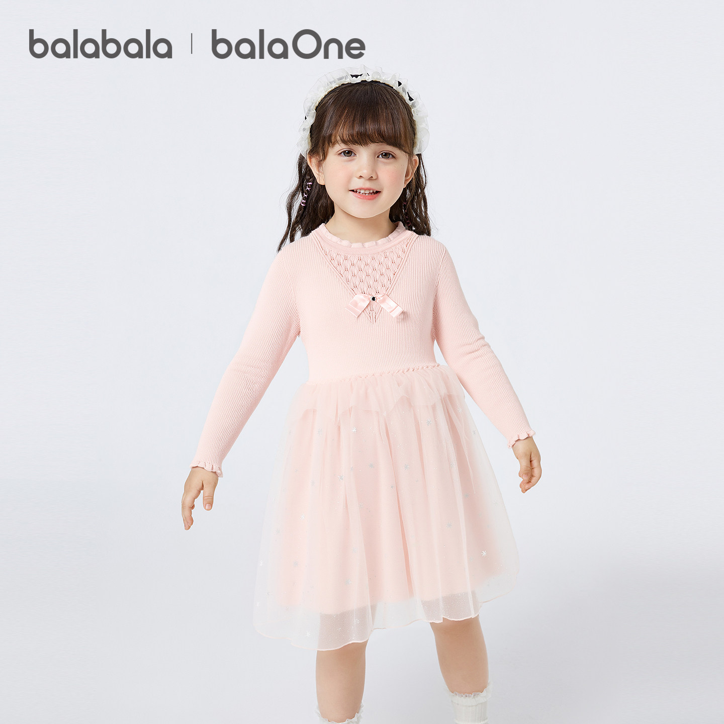 巴拉巴拉童装儿童针织连衣裙女童2026秋冬装新款公主拼接网纱裙子