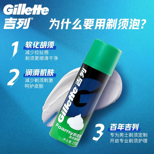 吉列剃须泡沫剃须膏剃须泡史莱姆剃须啫喱软化胡须泡沫2只×1套 - 图3