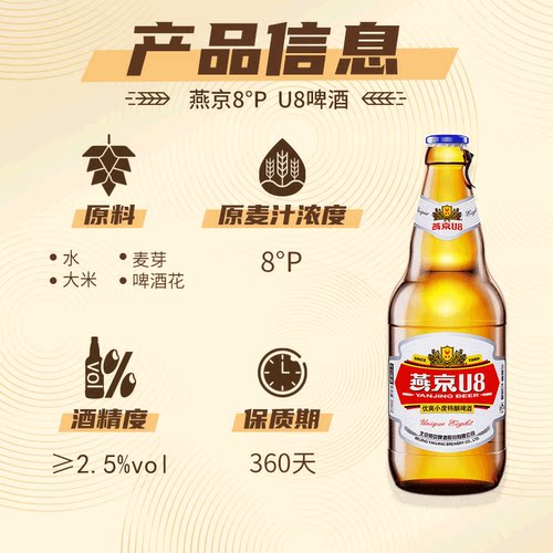 【燕京啤酒】燕京小度酒U8啤酒手提盒500ml*6瓶国货送礼心意礼盒 - 图3