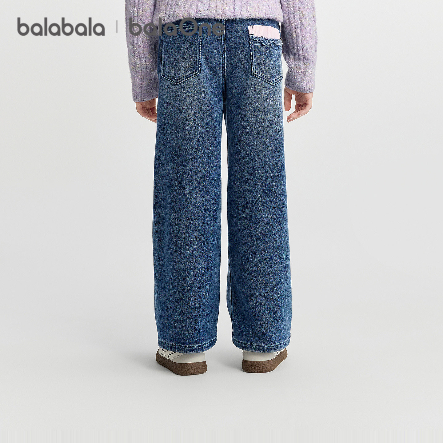 巴拉巴拉balaOne童装儿童裤子女童冬加绒牛仔长裤2025新款直筒裤,淘宝优惠券,粉丝福利购,淘宝优惠卷