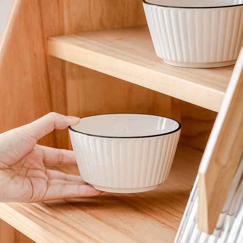 竹木本记陶瓷米饭碗家用小汤碗釉下彩竖纹餐具4.5英寸饭碗 - 图0