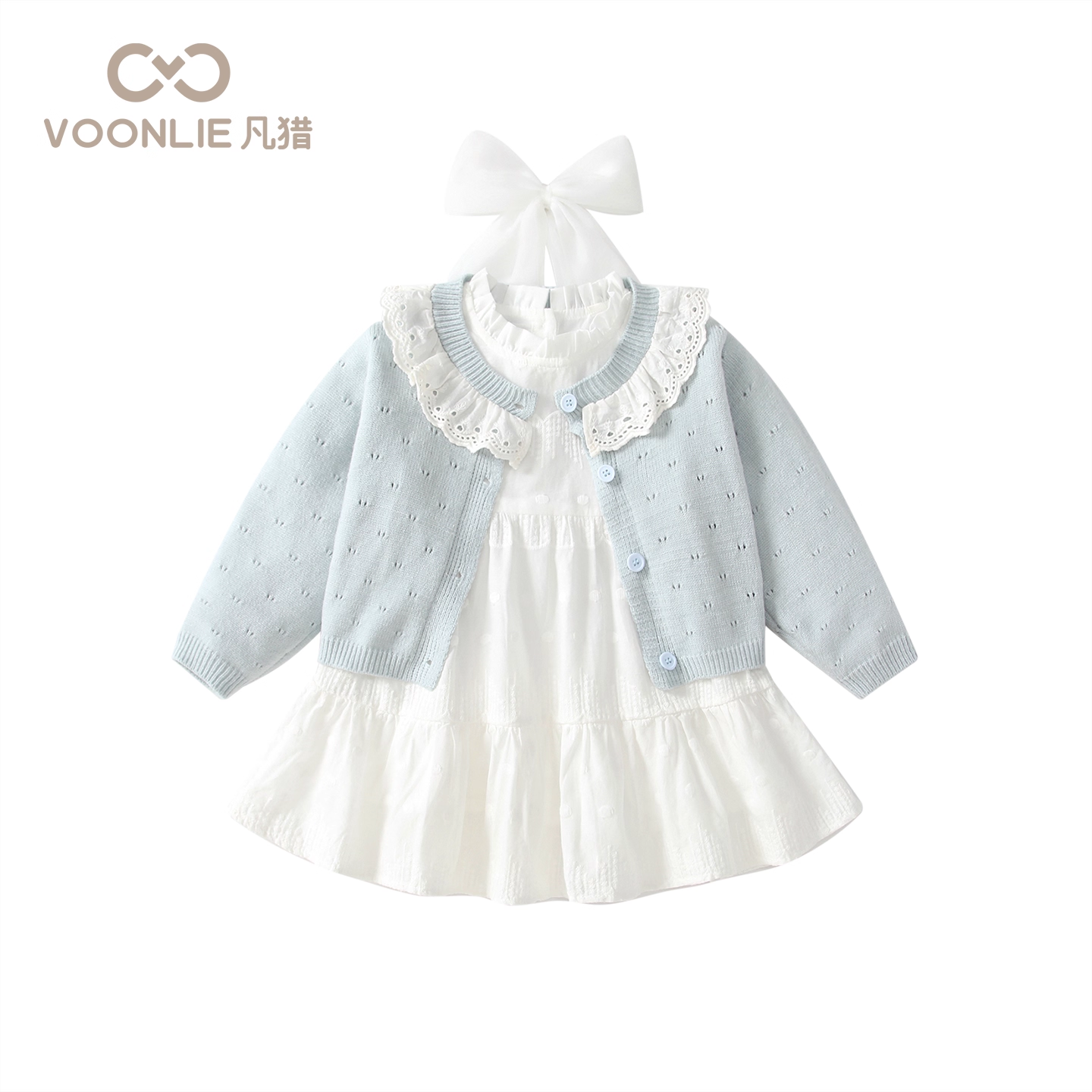 凡猎女童连衣裙秋装2025新款洋气儿童公主裙宝宝针织开衫套装春秋 - 图2